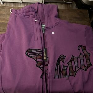 Authentic GODSPEED Purple Zip-Up Set with Plaid Applique